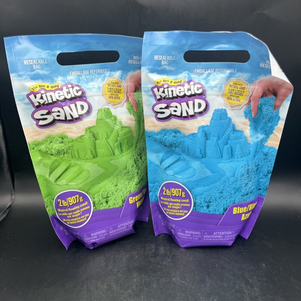 Lot of 2 Kinetic Sand 2 lb Bags, 1 Blue 1 Green New Sealed